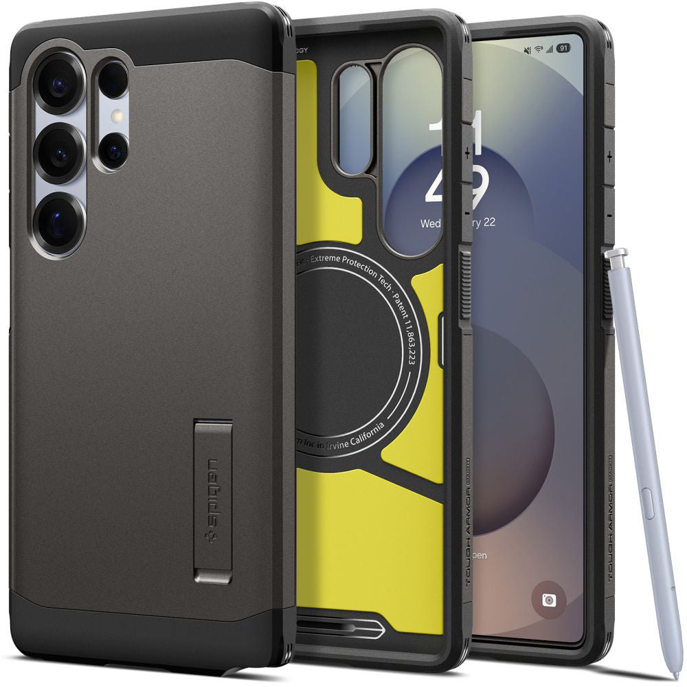 Coque MagSafe pour Samsung Galaxy S25 Ultra S938, Spigen, Tough Armor, Gris