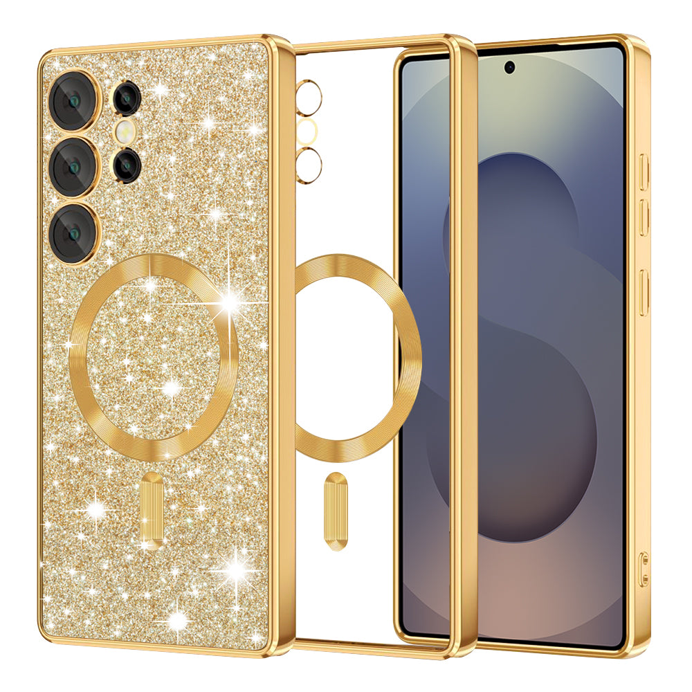 Coque MagSafe pour Samsung Galaxy S25 Ultra S938, Techsuit, Luxury Glitter, Dorée