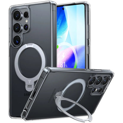 MagSafe Hülle für Samsung Galaxy S25 Ultra S938, Torras, Ostand Spin, Transparent