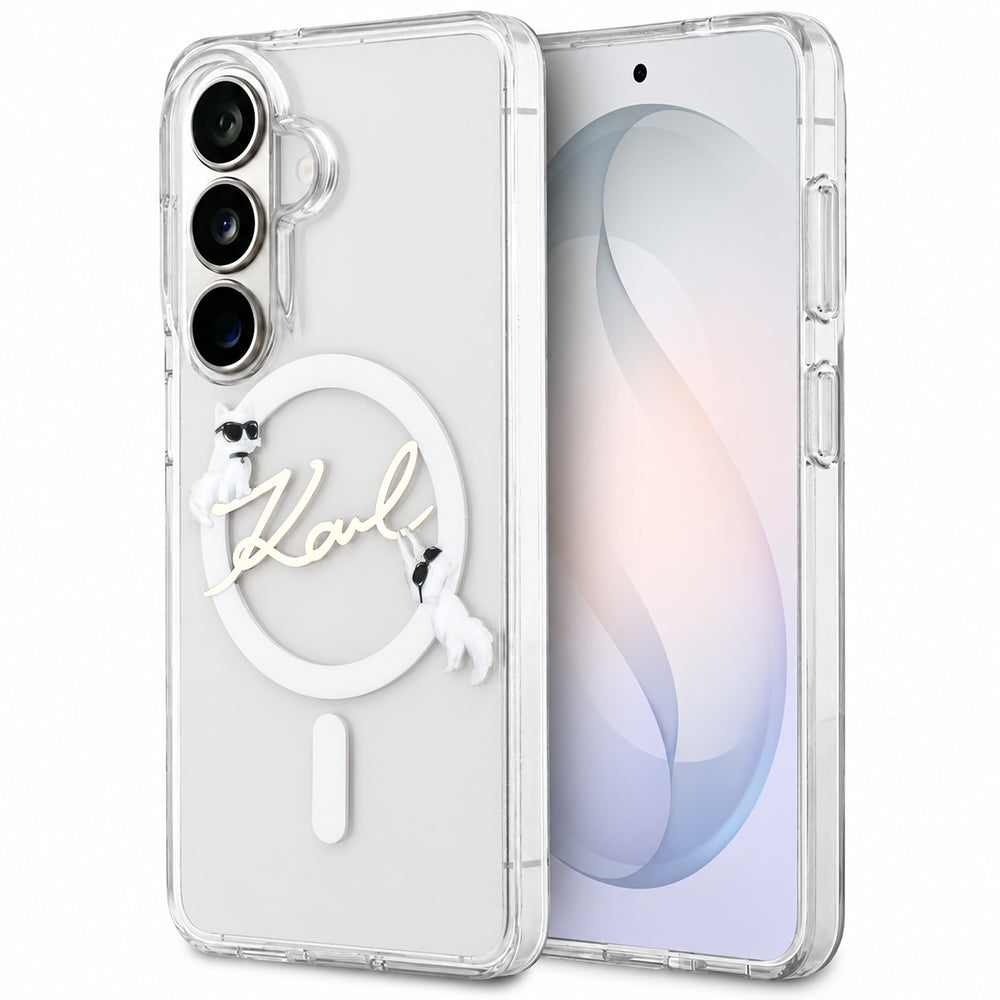 Coque MagSafe pour Samsung Galaxy S26 FE S741, Karl Lagerfeld, IML Choupette Karl Script Logo, transparente