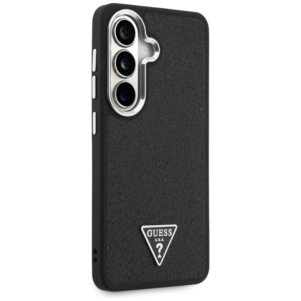 Coque MagSafe pour Samsung Galaxy S26 Plus S947, Guess, Logo Triangle Pailleté Fixe, Noire
