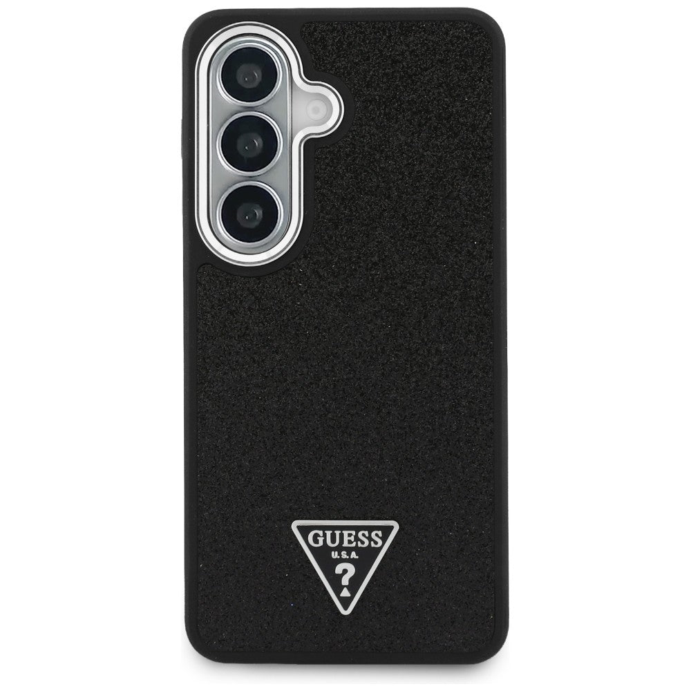 Coque MagSafe pour Samsung Galaxy S26 Plus S947, Guess, Logo Triangle Pailleté Fixe, Noire