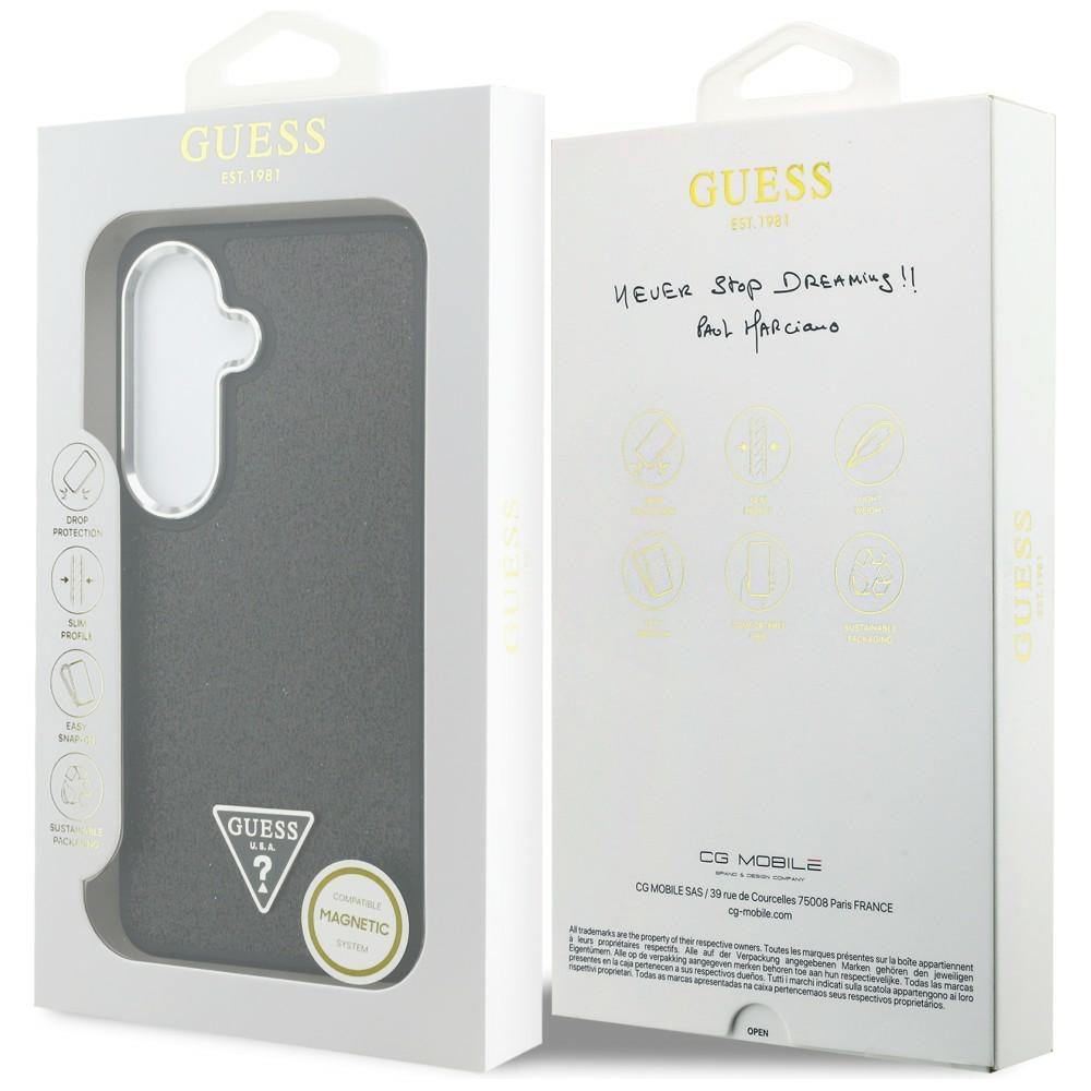 Coque MagSafe pour Samsung Galaxy S26 Plus S947, Guess, Logo Triangle Pailleté Fixe, Noire