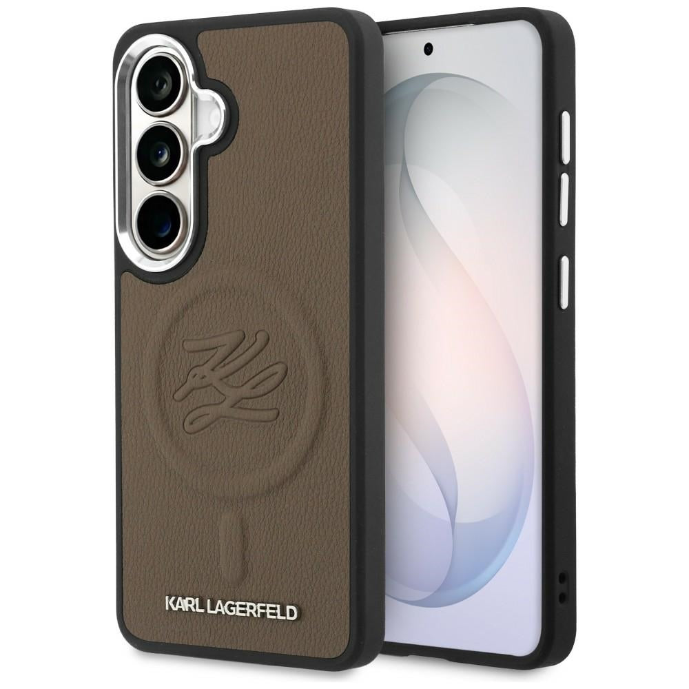 Étui MagSafe pour Samsung Galaxy S26 Plus S947, Karl Lagerfeld, Logo Initial en Relief, Marron