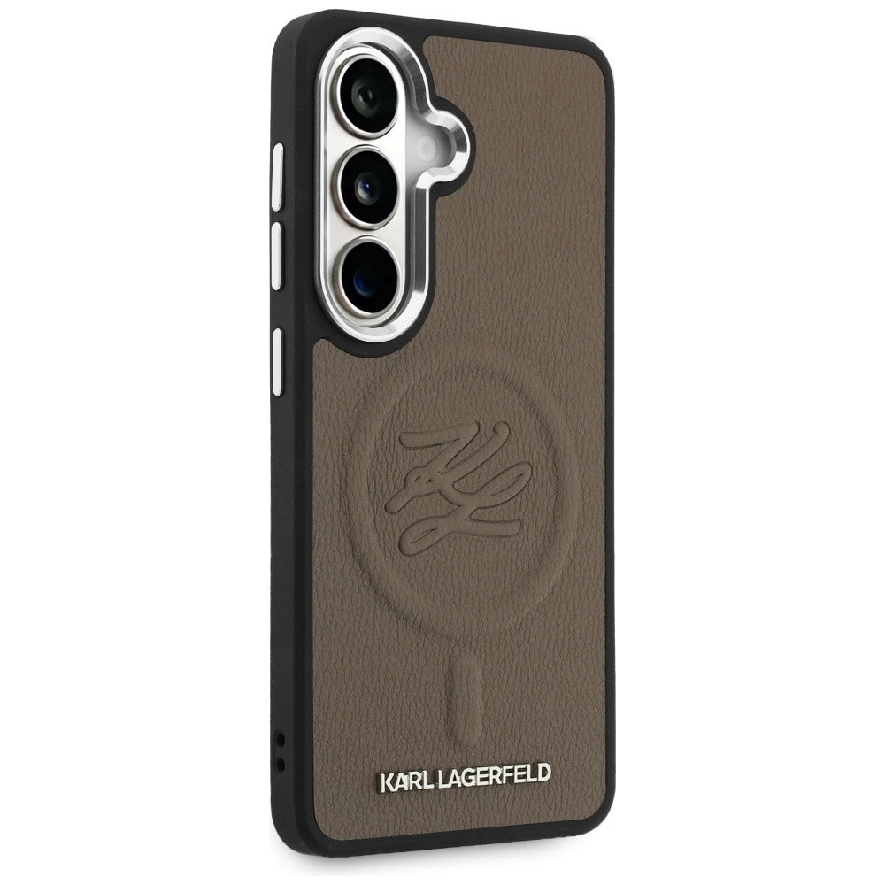 Étui MagSafe pour Samsung Galaxy S26 Plus S947, Karl Lagerfeld, Logo Initial en Relief, Marron