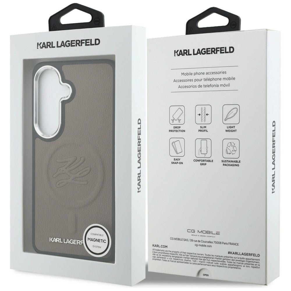 Étui MagSafe pour Samsung Galaxy S26 Plus S947, Karl Lagerfeld, Logo Initial en Relief, Marron