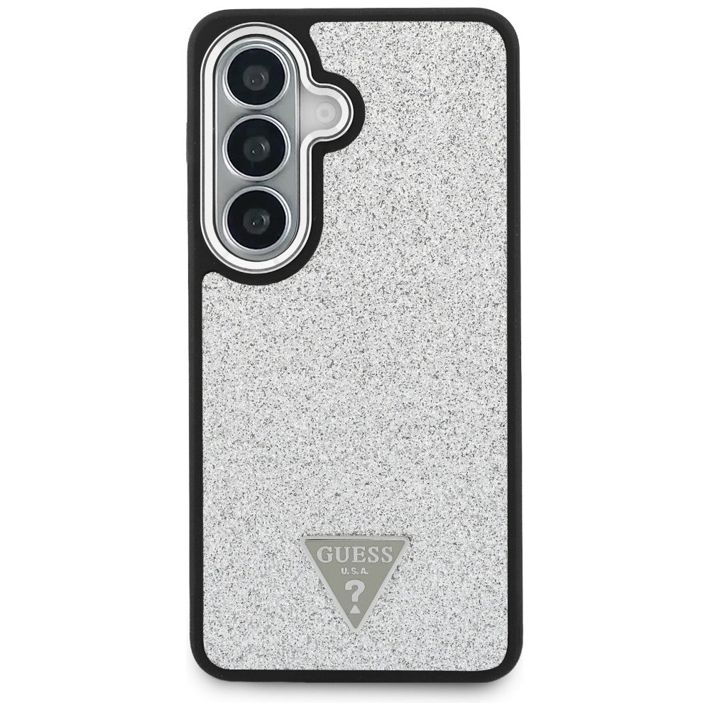 MagSafe-Hülle für Samsung Galaxy S26 S942, Guess, festes Glitzer-Dreieck-Logo, Silber