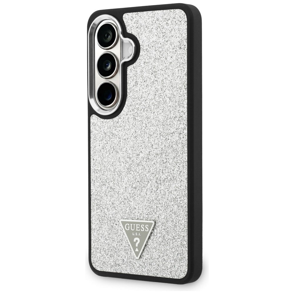 MagSafe-Hülle für Samsung Galaxy S26 S942, Guess, festes Glitzer-Dreieck-Logo, Silber