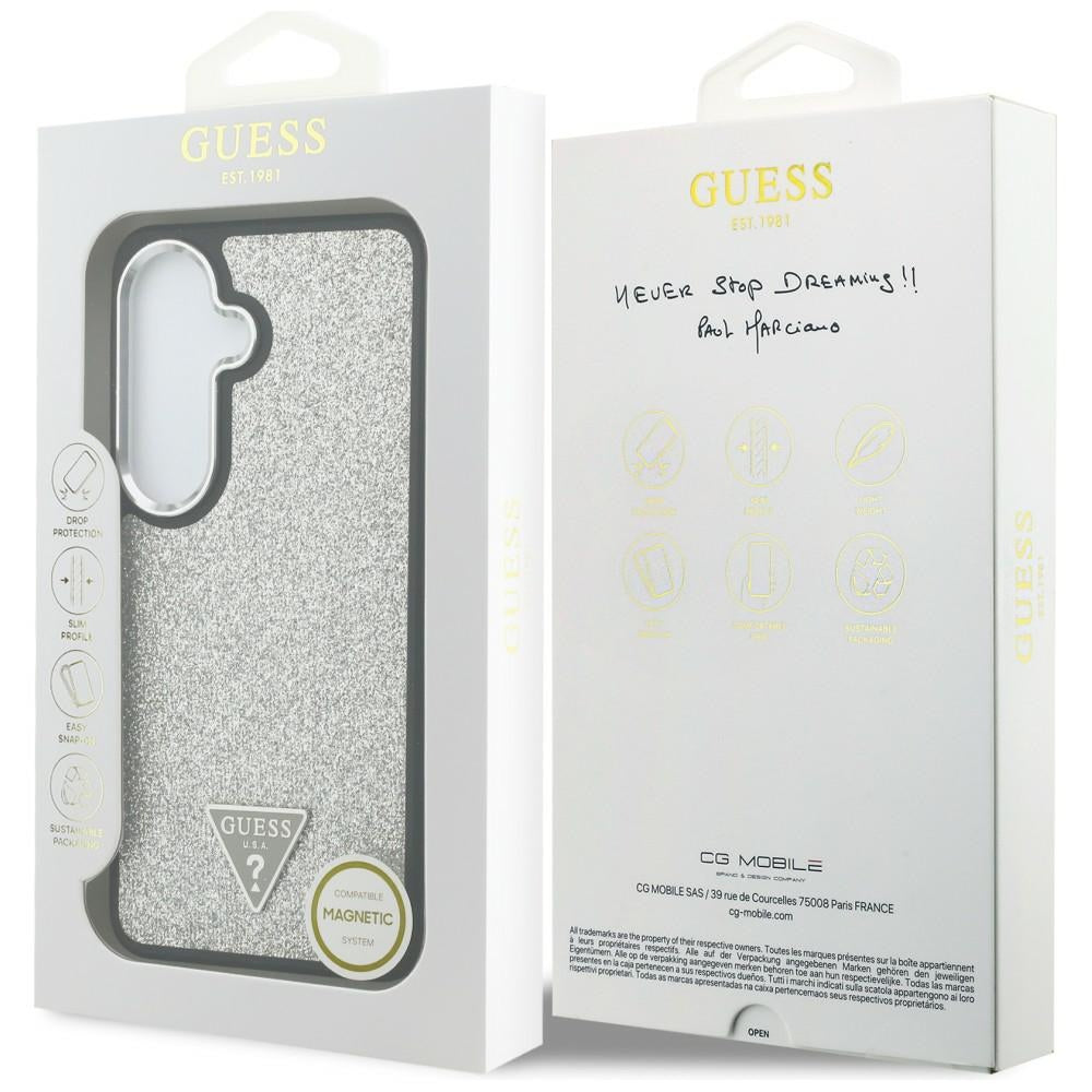 MagSafe-Hülle für Samsung Galaxy S26 S942, Guess, festes Glitzer-Dreieck-Logo, Silber