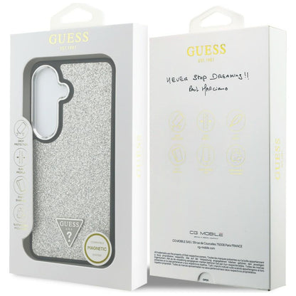 MagSafe-Hülle für Samsung Galaxy S26 S942, Guess, festes Glitzer-Dreieck-Logo, Silber