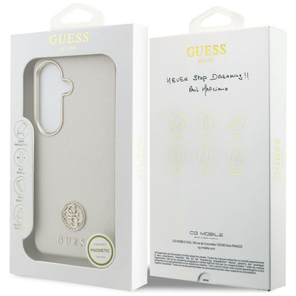 MagSafe Hülle für Samsung Galaxy S26 S942, Guess, Rhinestone Round Logo, Beige