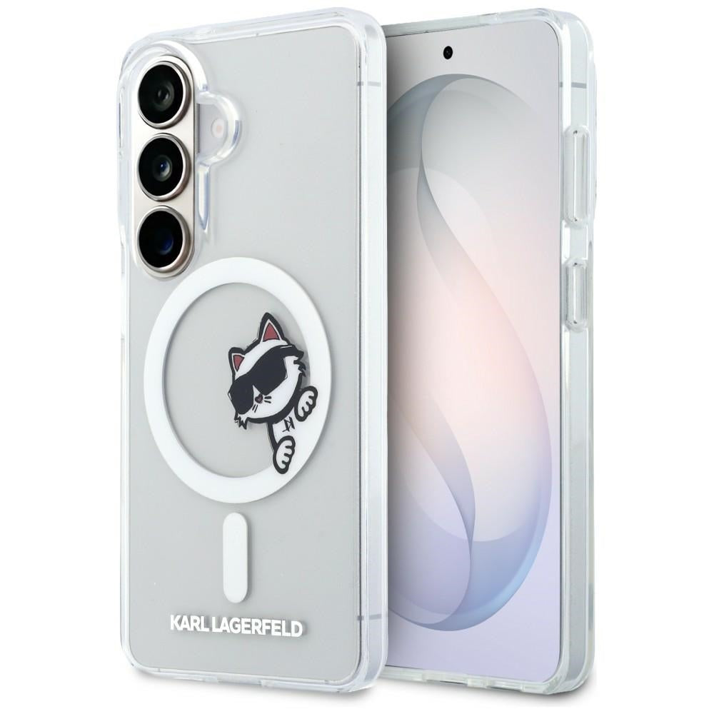 Coque MagSafe pour Samsung Galaxy S26 S942, Karl Lagerfeld, IML Choupette Peekaboo Logo, Blanc