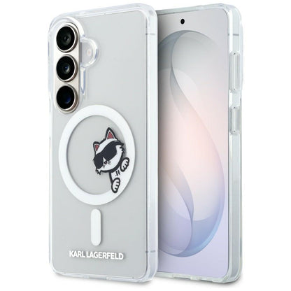 Coque MagSafe pour Samsung Galaxy S26 S942, Karl Lagerfeld, IML Choupette Peekaboo Logo, Blanc