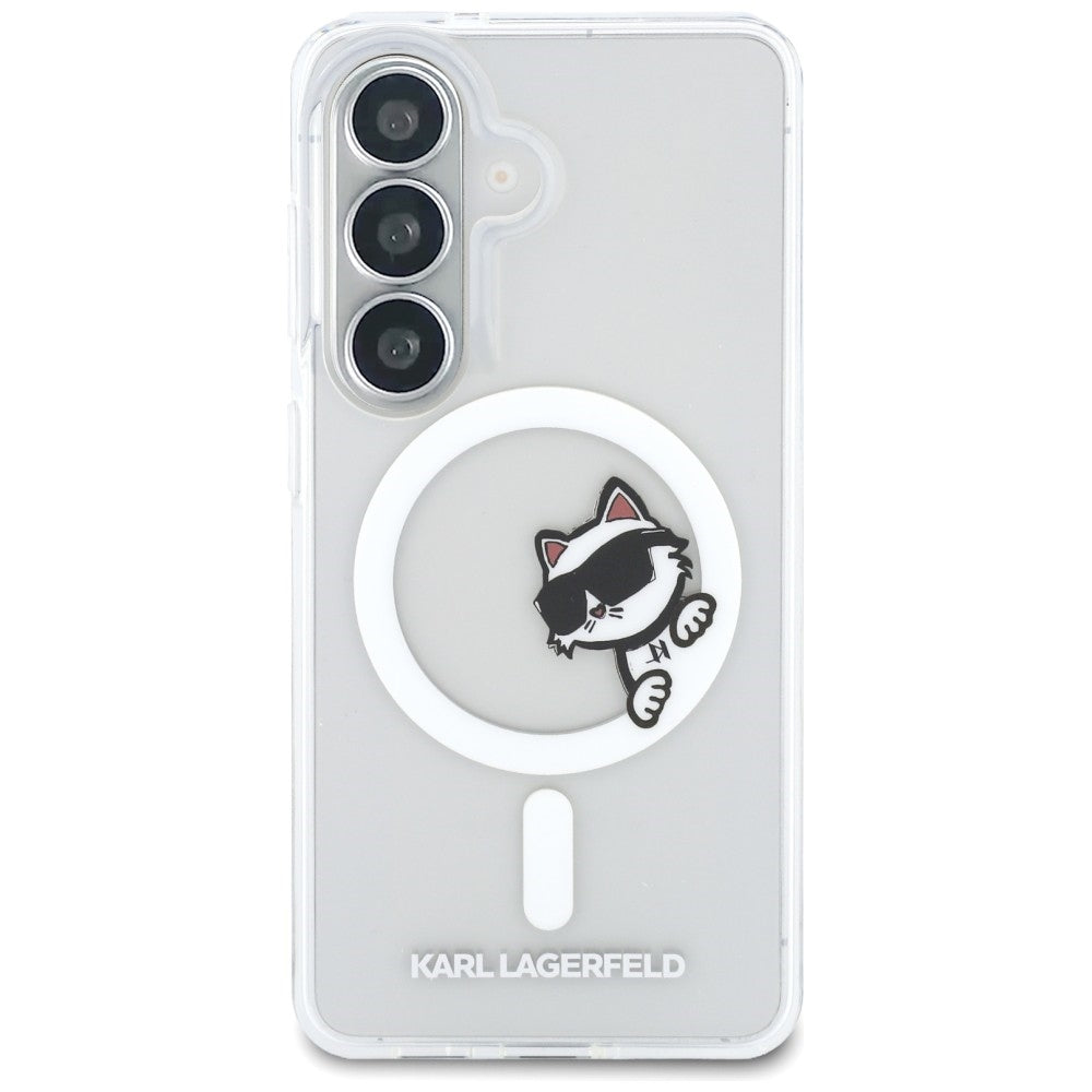 Coque MagSafe pour Samsung Galaxy S26 S942, Karl Lagerfeld, IML Choupette Peekaboo Logo, Blanc