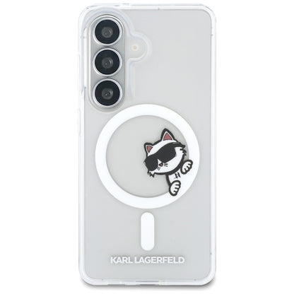 Coque MagSafe pour Samsung Galaxy S26 S942, Karl Lagerfeld, IML Choupette Peekaboo Logo, Blanc