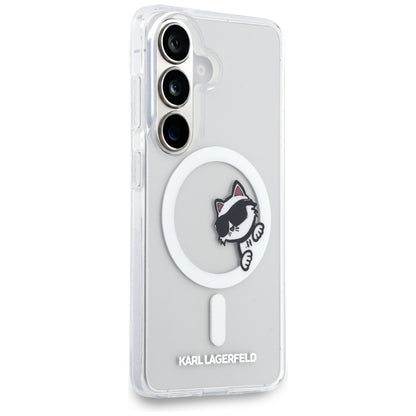 Coque MagSafe pour Samsung Galaxy S26 S942, Karl Lagerfeld, IML Choupette Peekaboo Logo, Blanc
