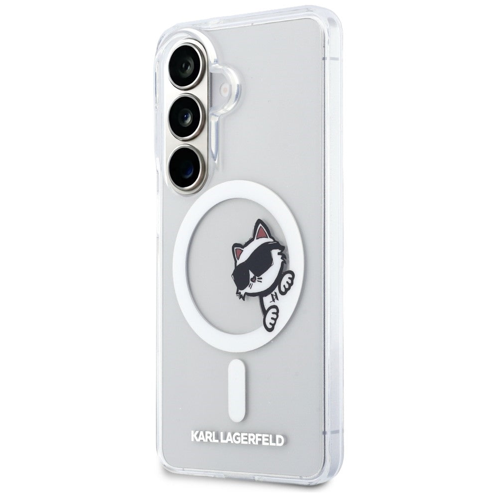 Coque MagSafe pour Samsung Galaxy S26 S942, Karl Lagerfeld, IML Choupette Peekaboo Logo, Blanc