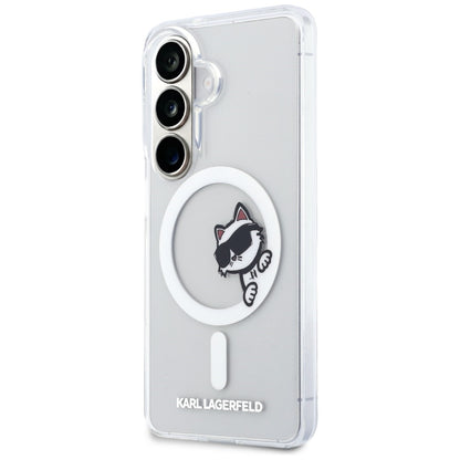 Coque MagSafe pour Samsung Galaxy S26 S942, Karl Lagerfeld, IML Choupette Peekaboo Logo, Blanc