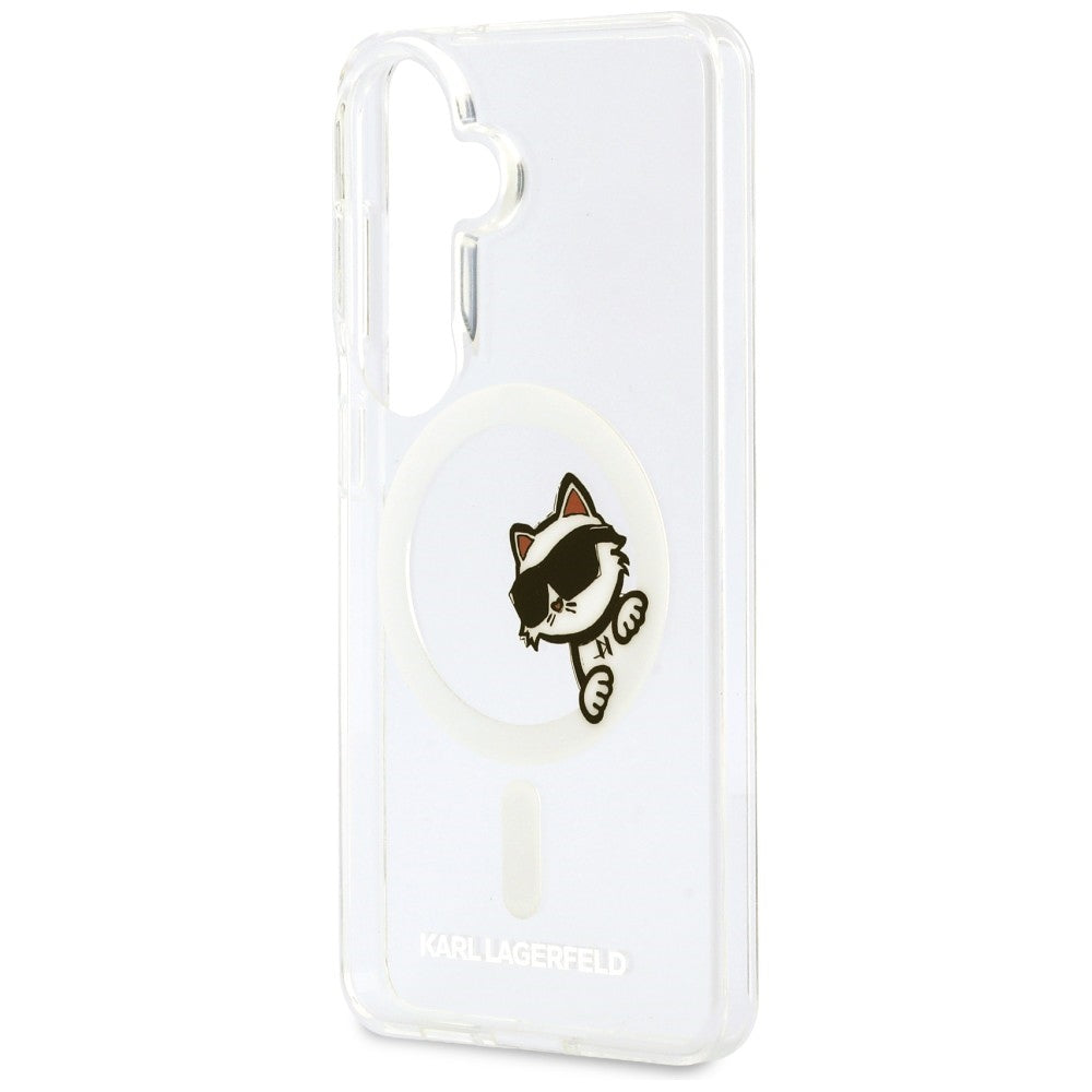 Coque MagSafe pour Samsung Galaxy S26 S942, Karl Lagerfeld, IML Choupette Peekaboo Logo, Blanc