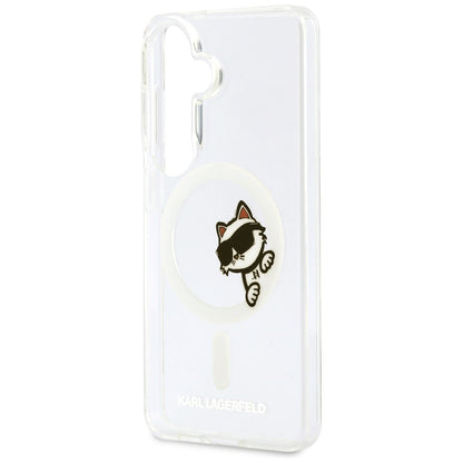 Coque MagSafe pour Samsung Galaxy S26 S942, Karl Lagerfeld, IML Choupette Peekaboo Logo, Blanc