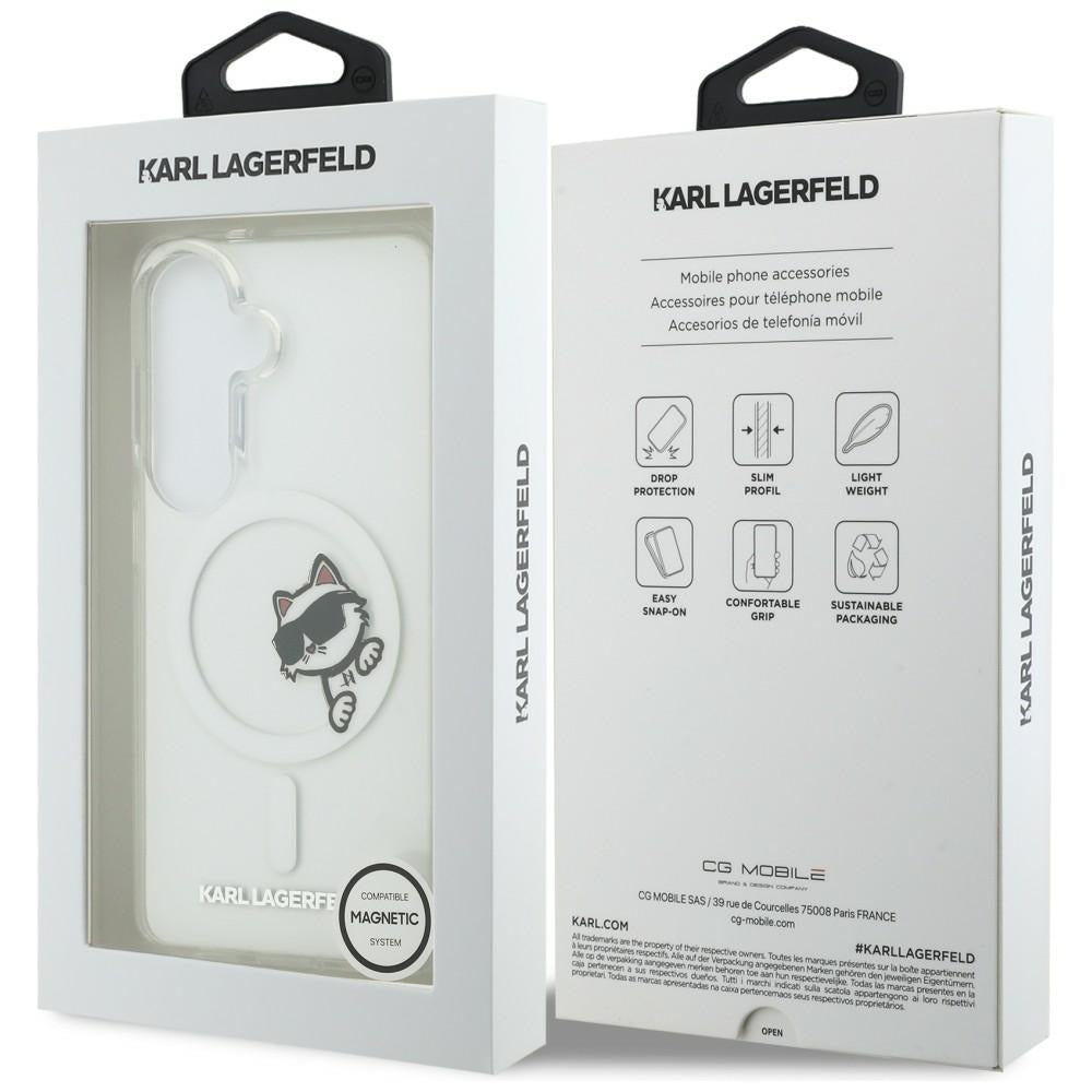 Coque MagSafe pour Samsung Galaxy S26 S942, Karl Lagerfeld, IML Choupette Peekaboo Logo, Blanc