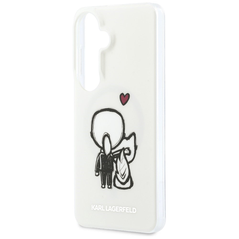 Coque MagSafe pour Samsung Galaxy S26 S942, Karl Lagerfeld, IML Karl & Choupette Back Logo, Blanc