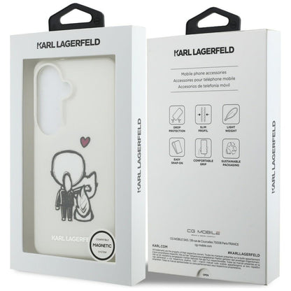Coque MagSafe pour Samsung Galaxy S26 S942, Karl Lagerfeld, IML Karl & Choupette Back Logo, Blanc