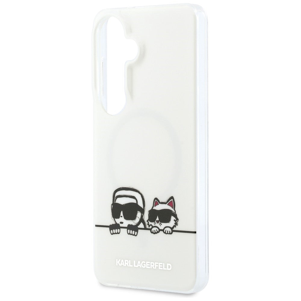 Étui MagSafe pour Samsung Galaxy S26 S942, Karl Lagerfeld, IML Karl & Choupette Peekaboo Logo, Blanc