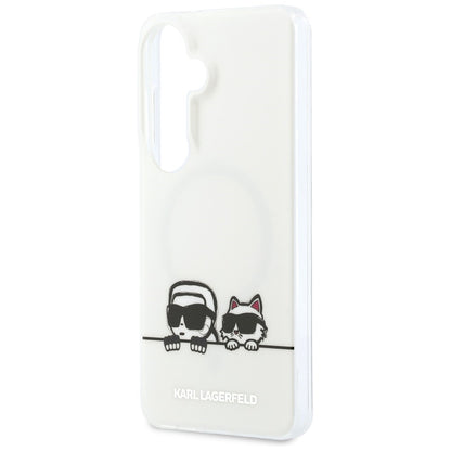 Étui MagSafe pour Samsung Galaxy S26 S942, Karl Lagerfeld, IML Karl & Choupette Peekaboo Logo, Blanc