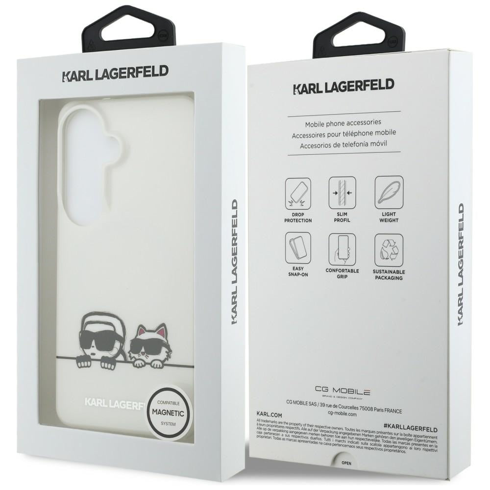 Étui MagSafe pour Samsung Galaxy S26 S942, Karl Lagerfeld, IML Karl & Choupette Peekaboo Logo, Blanc