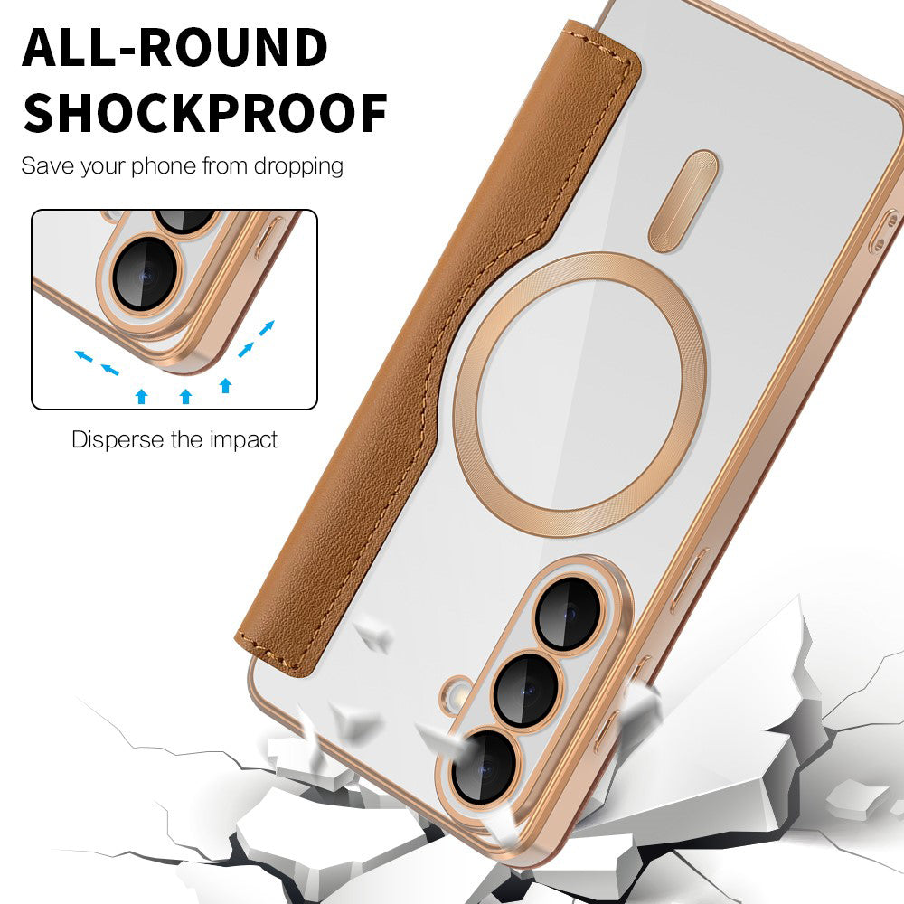 MagSafe Hülle für Samsung Galaxy S26, Techsuit, SmartMag Book, Braun