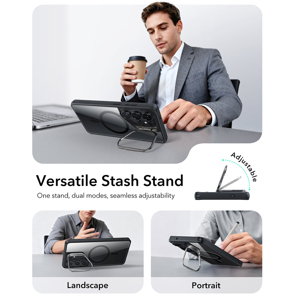 Coque MagSafe pour Samsung Galaxy S26 Ultra, ESR, Classic Hybrid Kickstand, Noire Transparente