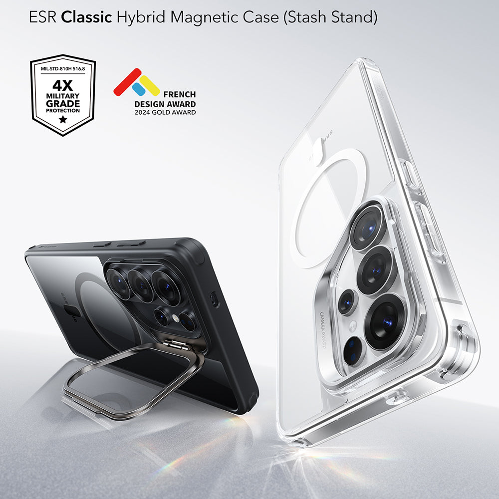 Coque MagSafe pour Samsung Galaxy S26 Ultra, ESR, Classic Hybrid Kickstand, Noire Transparente