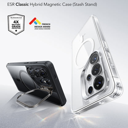 Coque MagSafe pour Samsung Galaxy S26 Ultra, ESR, Classic Hybrid Kickstand, Noire Transparente