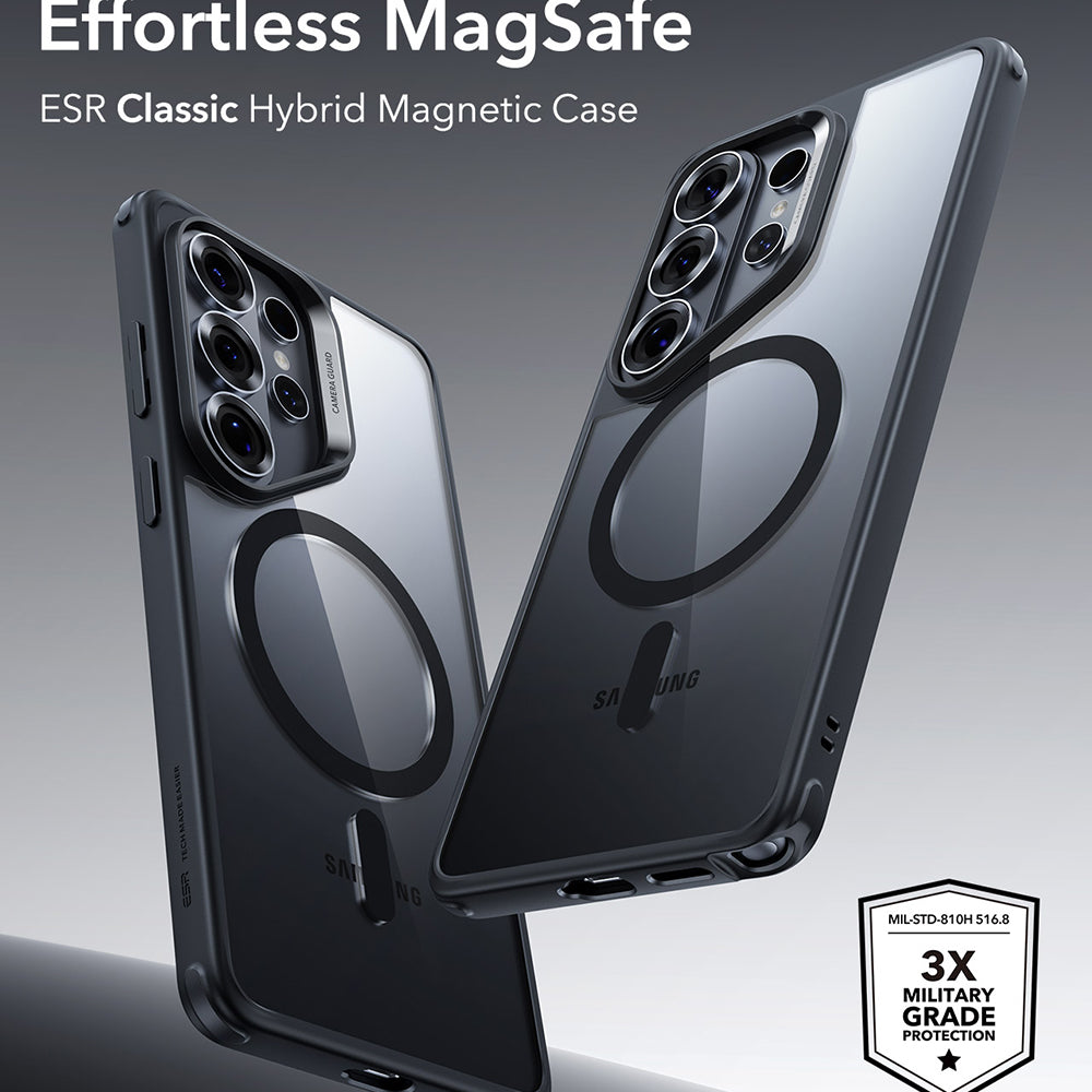 Coque MagSafe pour Samsung Galaxy S26 Ultra, ESR, Classic Hybrid, Noire Transparente