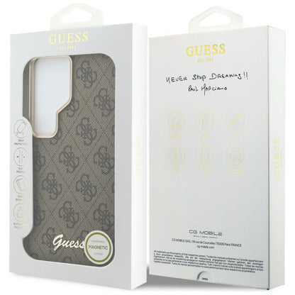 Housse MagSafe pour Samsung Galaxy S26 Ultra S948, Guess, Logo Script 4G, Marron