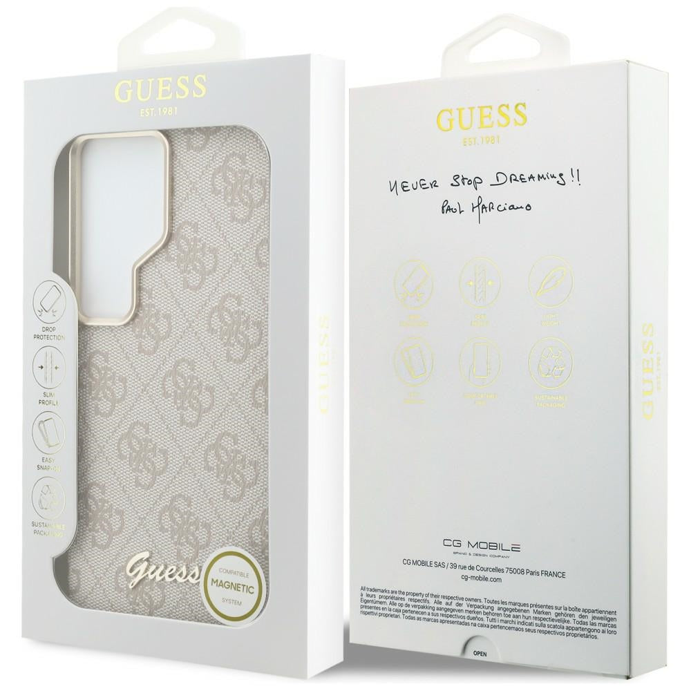 Coque MagSafe pour Samsung Galaxy S26 Ultra S948, Guess, Logo Script 4G, Rose.