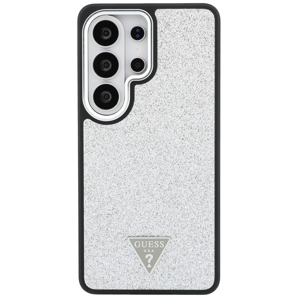 Coque MagSafe pour Samsung Galaxy S26 Ultra S948, Guess, Logo Triangle Pailleté Fixe, Argentée
