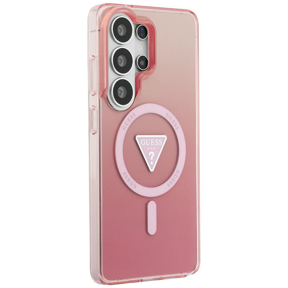 Étui MagSafe pour Samsung Galaxy S26 Ultra S948, Guess, logo triangle dégradé IML, Rose