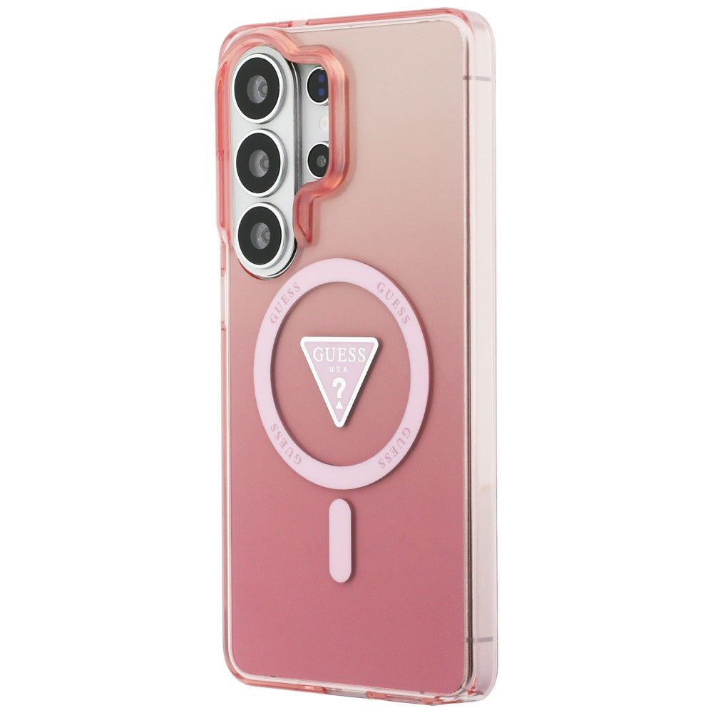 Étui MagSafe pour Samsung Galaxy S26 Ultra S948, Guess, logo triangle dégradé IML, Rose