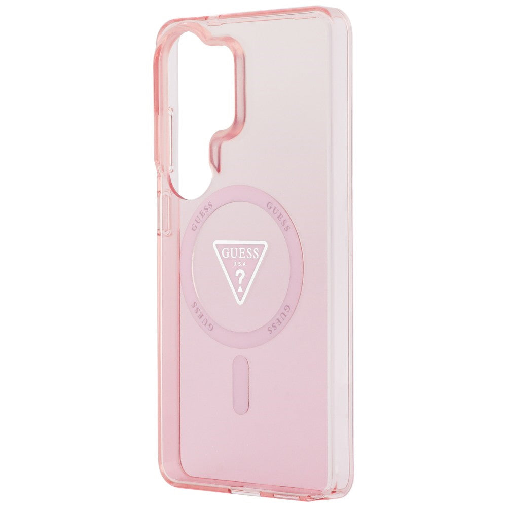 Étui MagSafe pour Samsung Galaxy S26 Ultra S948, Guess, logo triangle dégradé IML, Rose