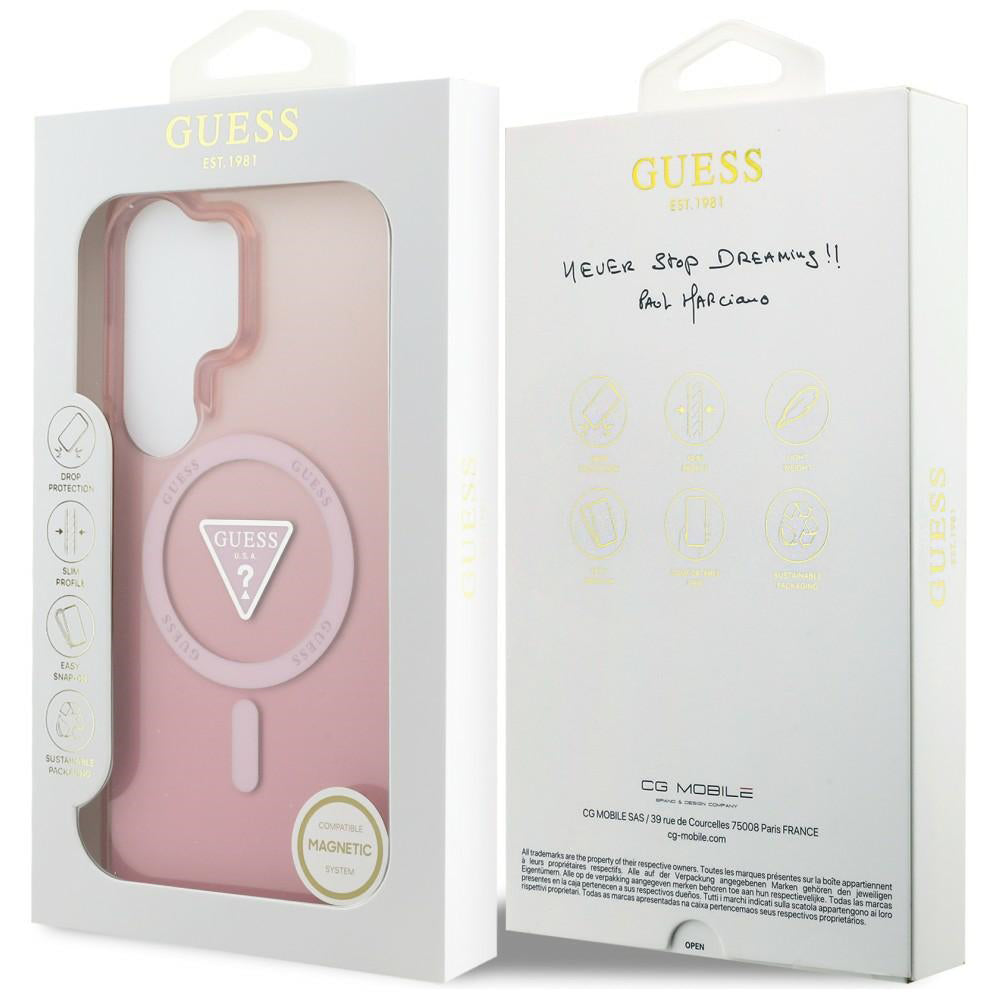 Étui MagSafe pour Samsung Galaxy S26 Ultra S948, Guess, logo triangle dégradé IML, Rose