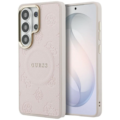 Coque MagSafe pour Samsung Galaxy S26 Ultra S948, Guess, Saffiano Peony Embossed Ring, Rose
