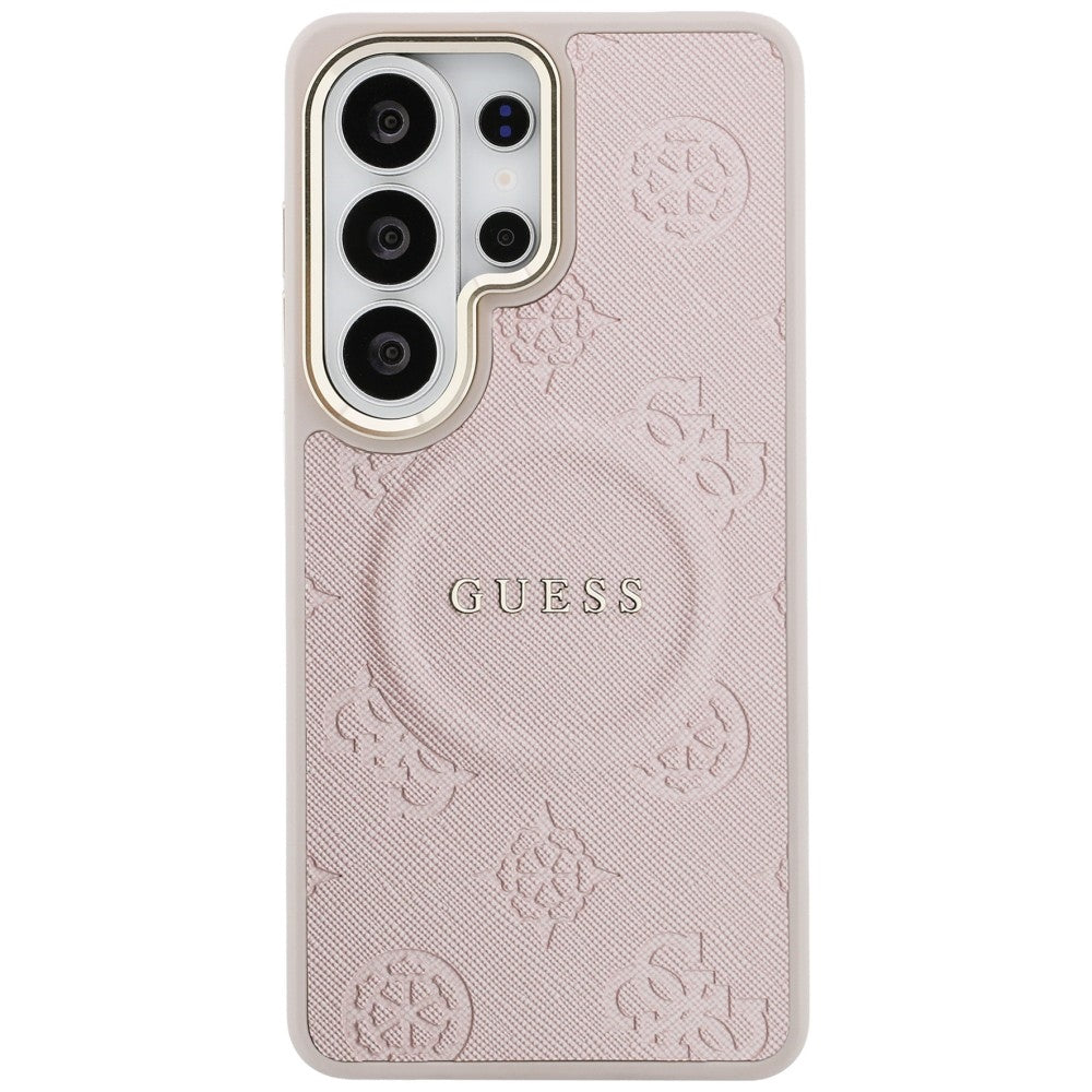 Coque MagSafe pour Samsung Galaxy S26 Ultra S948, Guess, Saffiano Peony Embossed Ring, Rose