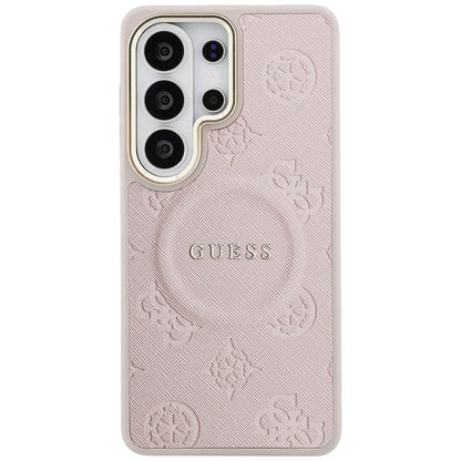 Coque MagSafe pour Samsung Galaxy S26 Ultra S948, Guess, Saffiano Peony Embossed Ring, Rose