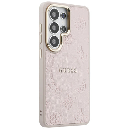 Coque MagSafe pour Samsung Galaxy S26 Ultra S948, Guess, Saffiano Peony Embossed Ring, Rose