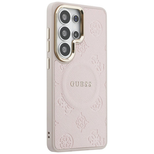 MagSafe-Hülle für Samsung Galaxy S26 Ultra S948, Guess, Saffiano Pfingstrose Prägung Ring, Rosa