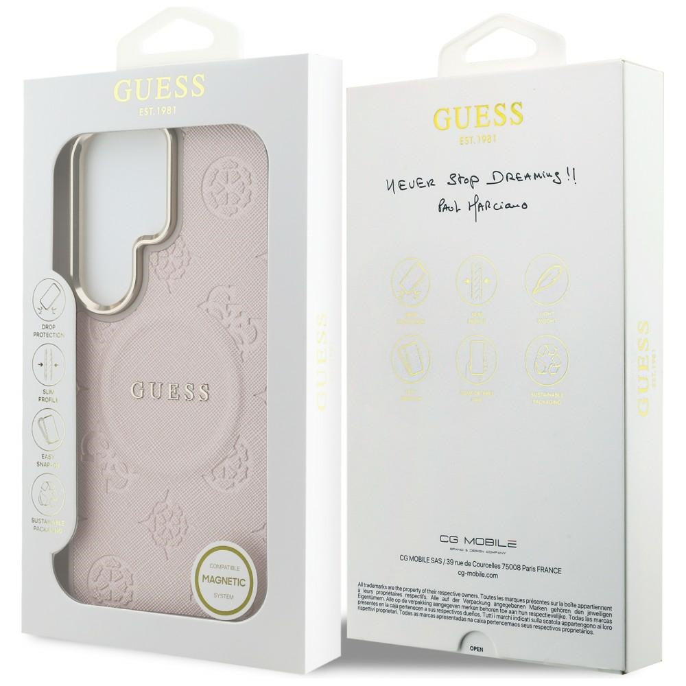 Coque MagSafe pour Samsung Galaxy S26 Ultra S948, Guess, Saffiano Peony Embossed Ring, Rose