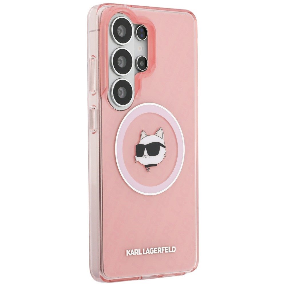MagSafe Hülle für Samsung Galaxy S26 Ultra S948, Karl Lagerfeld, IML Choupette Head on KL Repeated Logo, Rosa