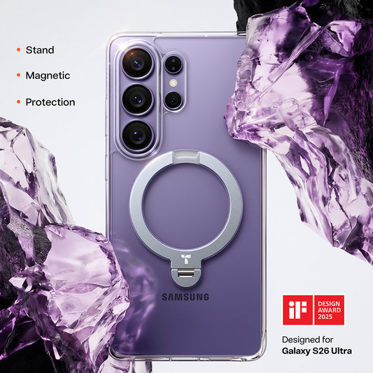 Coque MagSafe pour Samsung Galaxy S26 Ultra, Torras, Ostand Spin, Transparente